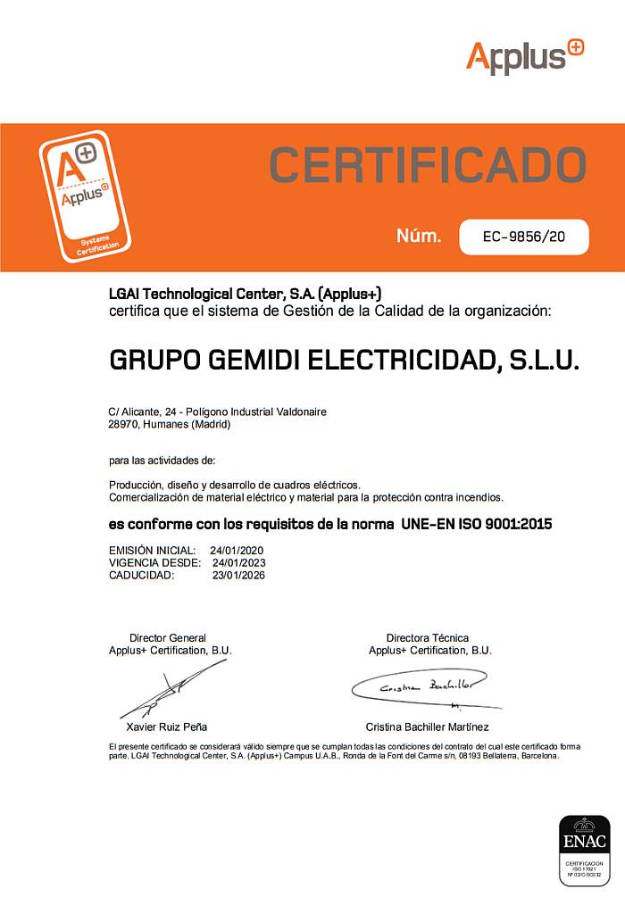 Certificado norma UNE-EN ISO 9001:2015, número EC-9856/20